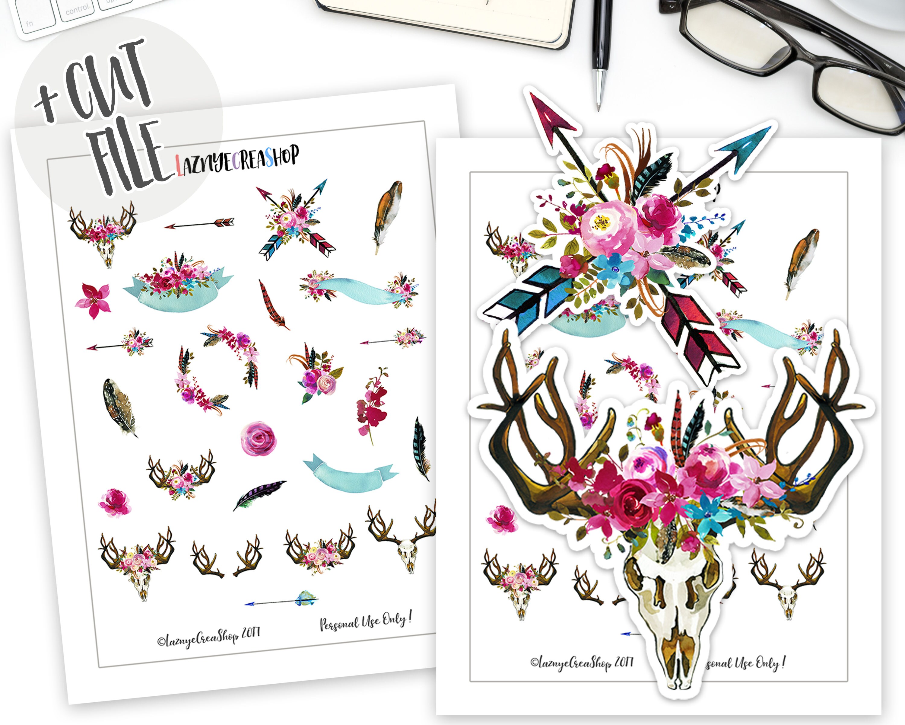 printable boho stickers boho planner stickers pdf cut file