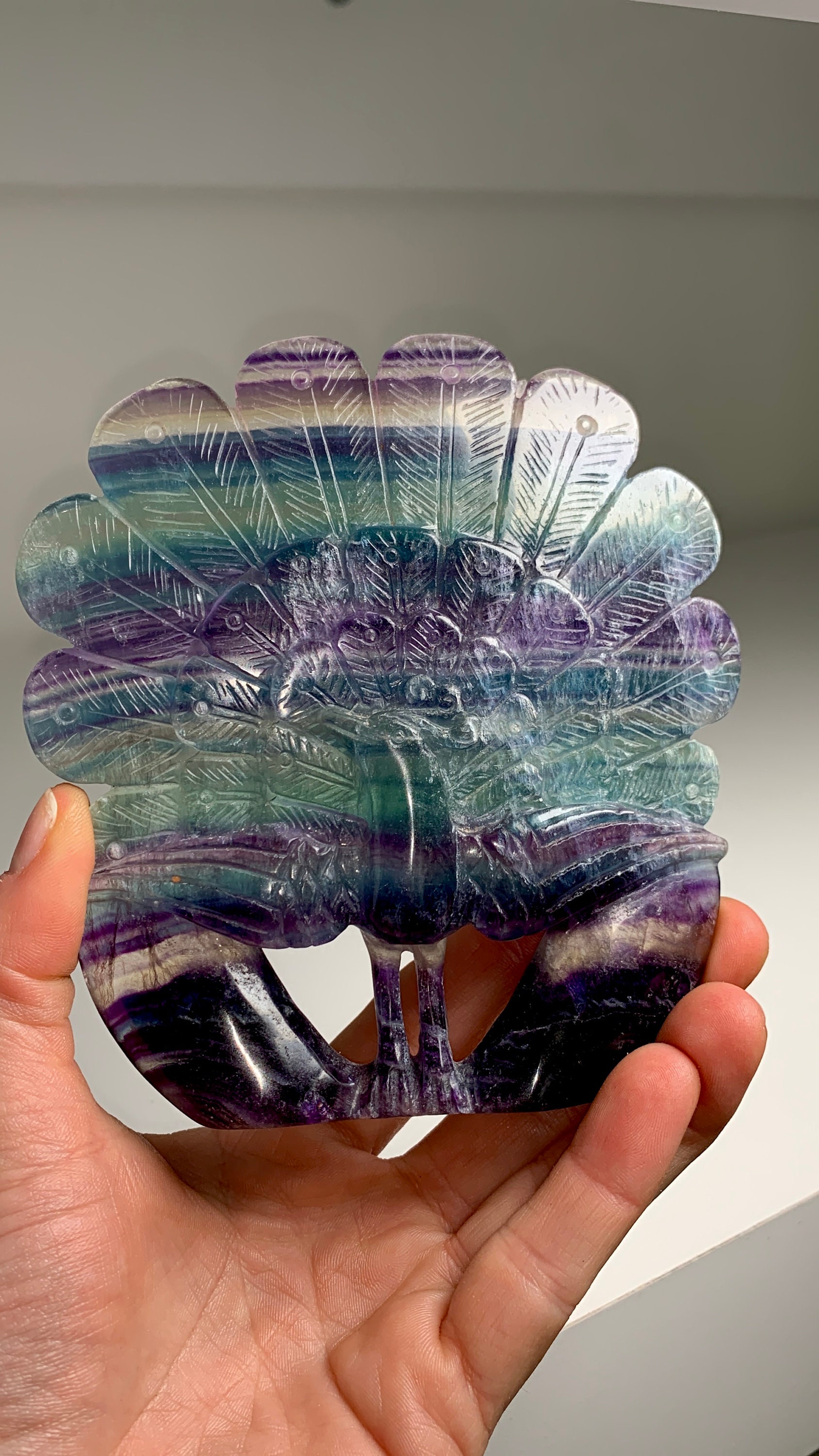 Natural Hand Carved Rainbow Fluorite Peacock !!