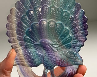 Natural Hand Carved Rainbow Fluorite Peacock !!