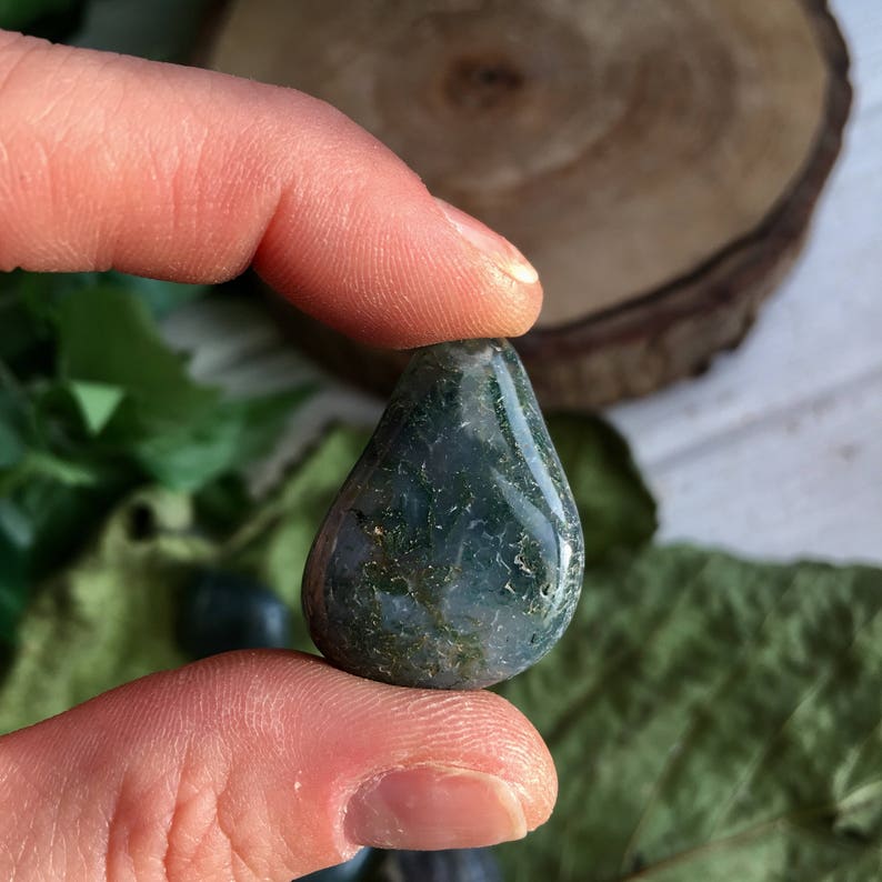 Set of 10 Green Moss Agate Crystals Tumble Set | Etsy