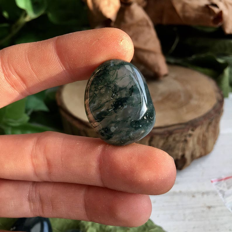 Set of 10 Green Moss Agate Crystals Tumble Set | Etsy