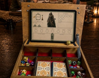 Daggerheart Player Station, DND Dice Storage Organizer, Tablet Stand, Card and Token Holder, Wooden RPG Gift
