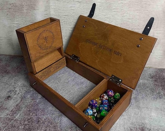 Dice Tray and Tower Natural Wood Unique Design Battle Box Custom Quality Engraving Dice Tower and Tray Dnd Game Dungeons and Dragons Gift