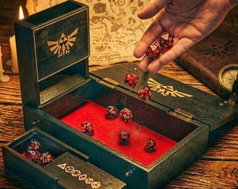 Bandeja y torre para dados de D&D, caja de dados de fantasía, almacenamiento de dados de rol inspirado en la Trifuerza, regalo para Dungeon Master, accesorios para juegos de mesa.