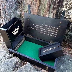 Zelda  Triforce Set  Black   dice tray  and dice tower  dice box  Dragons Dice Tray legend  box Personalized  dice storage Dice tray