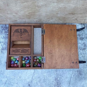 Dice Sets Organizer Dice tower Wooden Box Organizer with Sections for Storing Dice Accessories Terry Type Setting Personalization of Images image 10