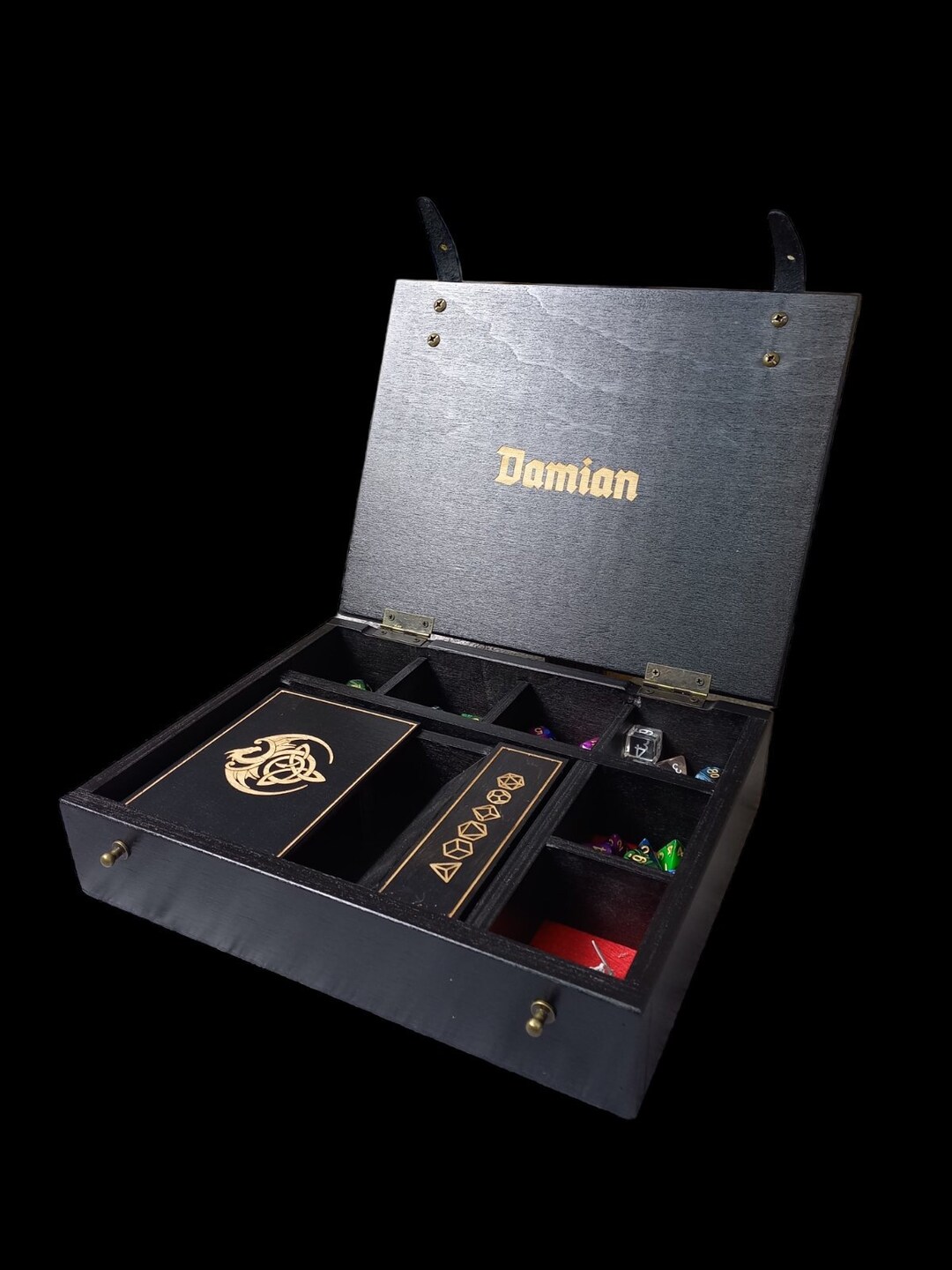 Personalized Wooden Dice Storage Box Rpg With Sections for Storing Dice