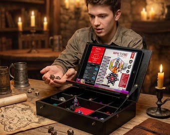 RPG Player Station, Character Station, Tablet Stand, Dice & Card Organizer, Tabletop RPG Accessory, DM Gift
