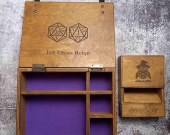 Dice Sets Organizer Wooden Box Organizer with Sections for Storing dice and Accessories Setting Personalization Images Dungeons and Dragons