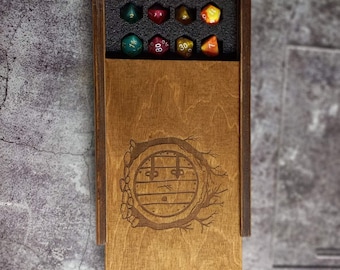 Almacenamiento de dados de madera de espuma suave para una bandeja preciosa para jugar y almacenar 28 soportes para 4 juegos de dados Dnd compactos Caja de dados / tapa deslizante