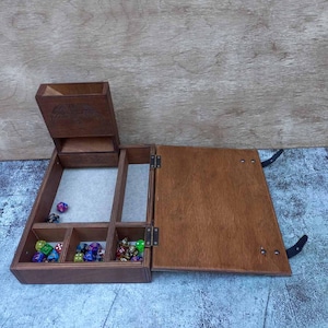 Dice Sets Organizer Dice tower Wooden Box Organizer with Sections for Storing Dice Accessories Terry Type Setting Personalization of Images image 9