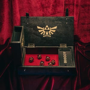 Zelda Triforce Set Black dice tray and dice tower dice box Dragons Dice Tray legend box Personalized dice storage Dice tray