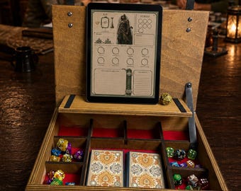 Daggerheart Player Station, Hope and Fear Dice Cabinet, DnD RPG Tabletop Organizer with Tablet Stand, Personalized Gamer Gift