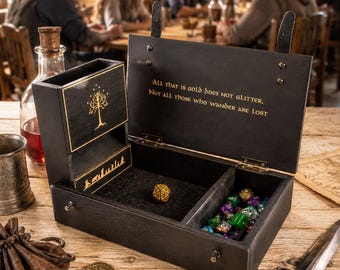 Lord of the Rings Dice Box with Middle Earth Map, LOTR Dice Organizer, Tolkien Inspired RPG Storage, DnD Gift for Fantasy Player