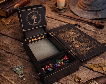 Bandeja para dados de fantasía con caja de almacenamiento / Lanzador de dados para juegos de rol de mesa D&D / Regalo para Dungeon Master / Torre de dados inspirada en la aventura