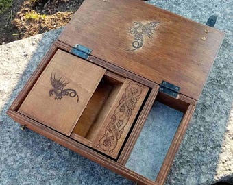 Juego de bandeja para dados marrón y torre para dados Árbol de la Vida Dragones Celtas Dados Bandeja de almacenamiento de dados personalizada Yggdrasil Celta