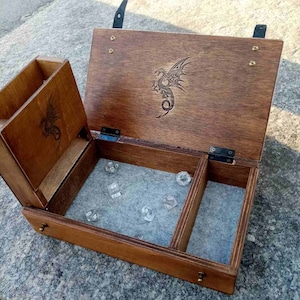 Set of the  Brown Dice tray and dice tower Tree of Life Celtic Dragons  Dice Personalized dice storage tray Celtic Yggdrasil