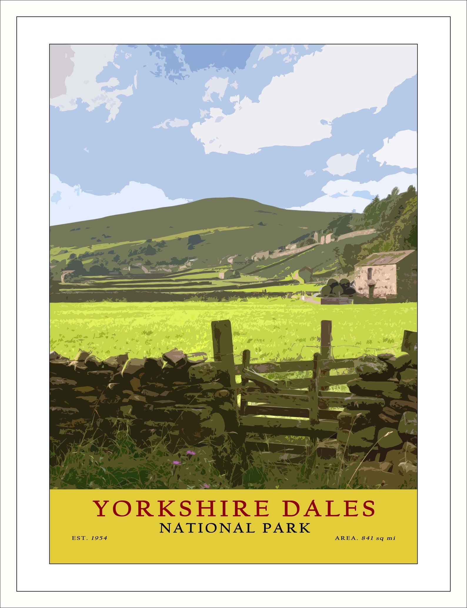 Vintage style Poster Yorkshire Dales national park Poster Etsy