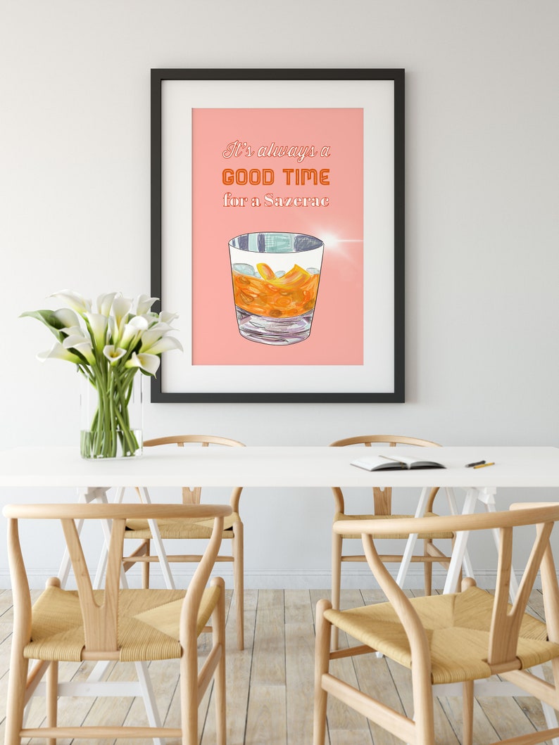 Cocktail Print Art Print Decor Cocktail Quirky Fun Print Modern wall art Illustration Wall Decor Sazerac Cocktail bold Wall Art Print