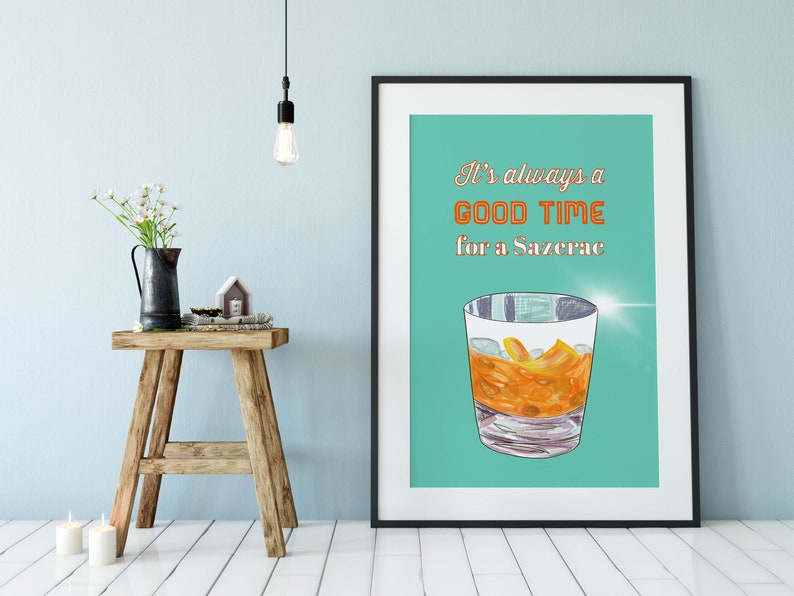 Cocktail Print Art Print Decor Cocktail Quirky Fun Print Modern wall art Illustration Wall Decor Sazerac Cocktail bold Wall Art Print