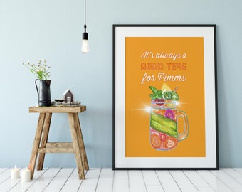 Cocktail Print, Pimm's Cocktail, Pimm's, Pimms, Wall Art Print, Quirky Fun Print, Modern wall art, Illustration Wall Decor, Art Print, Deco
