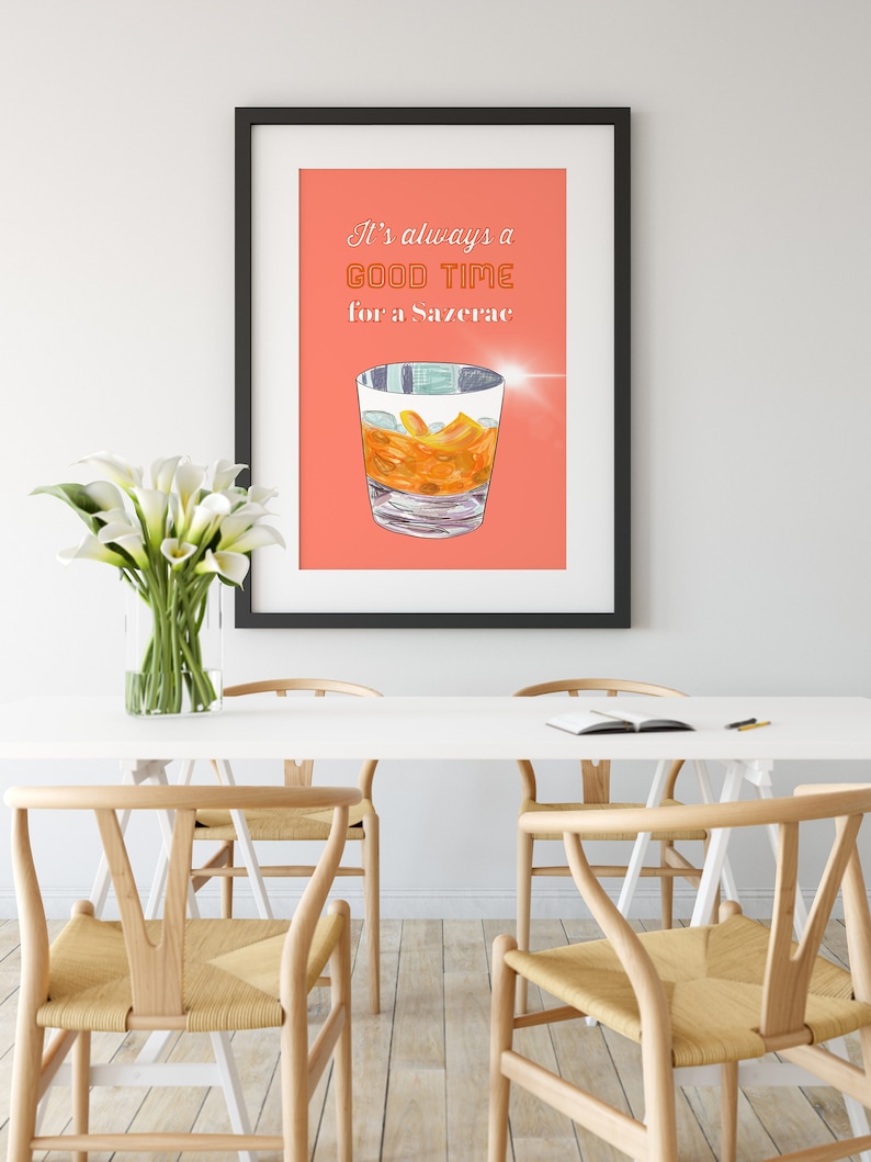 Cocktail Print Art Print Decor Cocktail Quirky Fun Print Modern wall art Illustration Wall Decor Sazerac Cocktail bold Wall Art Print