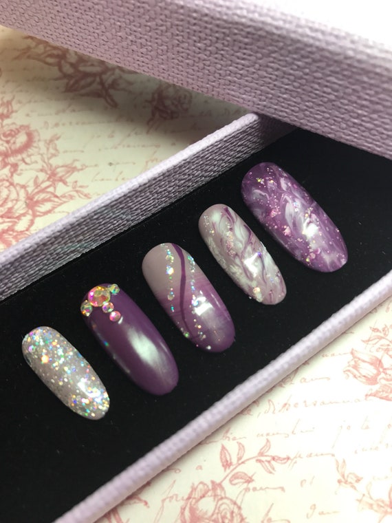 Purple Shades Matte And High Gloss Nail Gels Ombre Marble Etsy