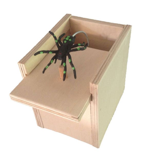 Hilarious Scare Box Spider Prank - Wooden Scarebox Joke Amish Made Amish Wooden Surprise Box natural no paint or color Free shipping