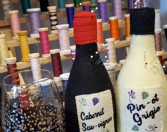 Wine Bottle Pin Cushion | Sewing Gift | Handmade Wine Bottle Pincushion | Felt Sewing Gift | Craft Room Decor