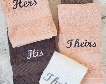 Personalized towels | Non binary accessories | Theirs, Hers, His | Pronoun gifts | Hand towels | Personalized Wedding gift | Towel set