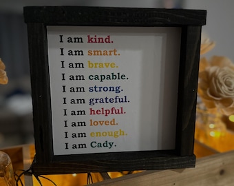 Personalized "I AM" Affirmation Wood Sign - Rainbow Nursery Decor
