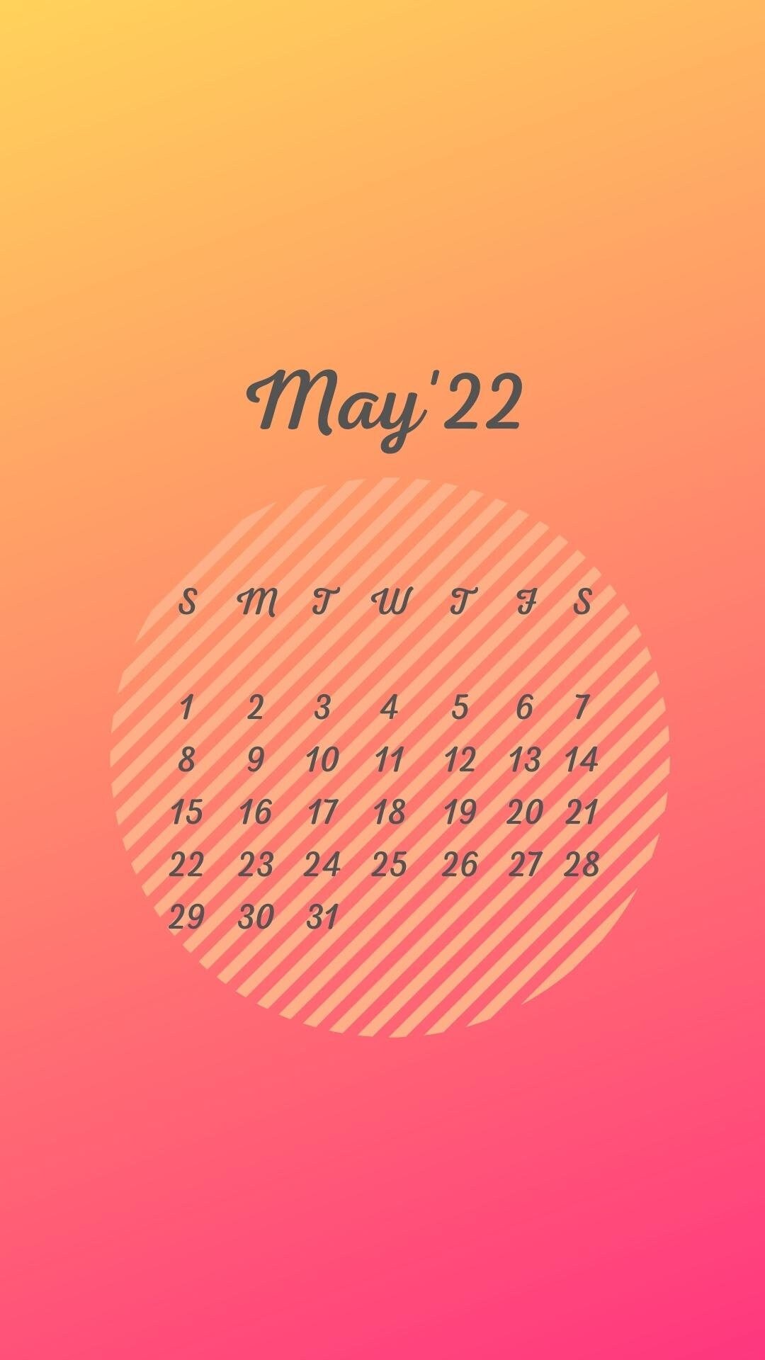 JPEG Calendar Phone Wallpaper of 2022 May December. Sunday Etsy