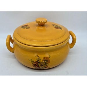 Vintage Ceramic Soup Tureen Orange With Flowers