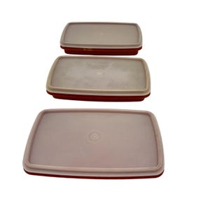 Set of 3 Vintage Rectangular Plastic Tupperware Container With Lids Kitchen