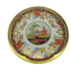 Vintage Daher Decorated Ware Round Tin Tray Made In England 16.25&quot; Floral & Oriental Scene
