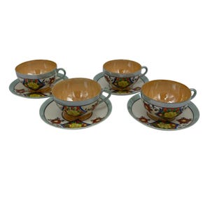 Set Of 4 Vintage Japanese Kutani Teacup & Saucer Set Floral Kitchenware Classic
