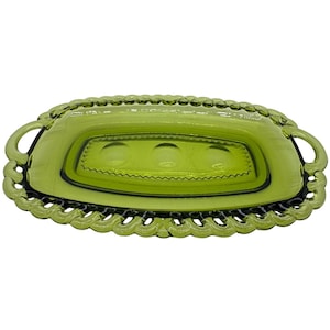 Vintage Sugar Creamer Tray Indiana Glass Olive Green 8.5 Inches