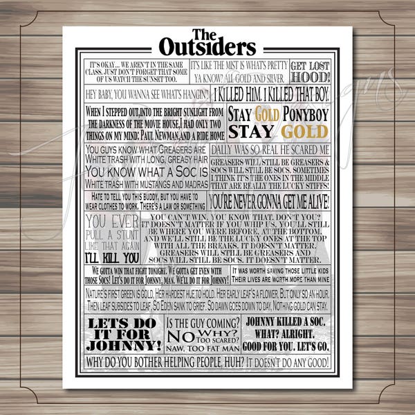 The Outsiders Movie Quotes Print // Typography Print // Movie Quotes // Quote Collage // Word Art // Outsiders Art Print // Print Only