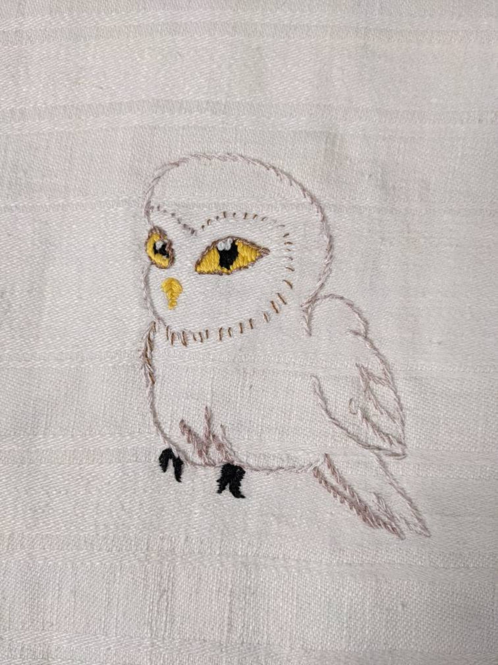Handmade embroidered pillow sham. Baby Hedwig embroidered on Etsy