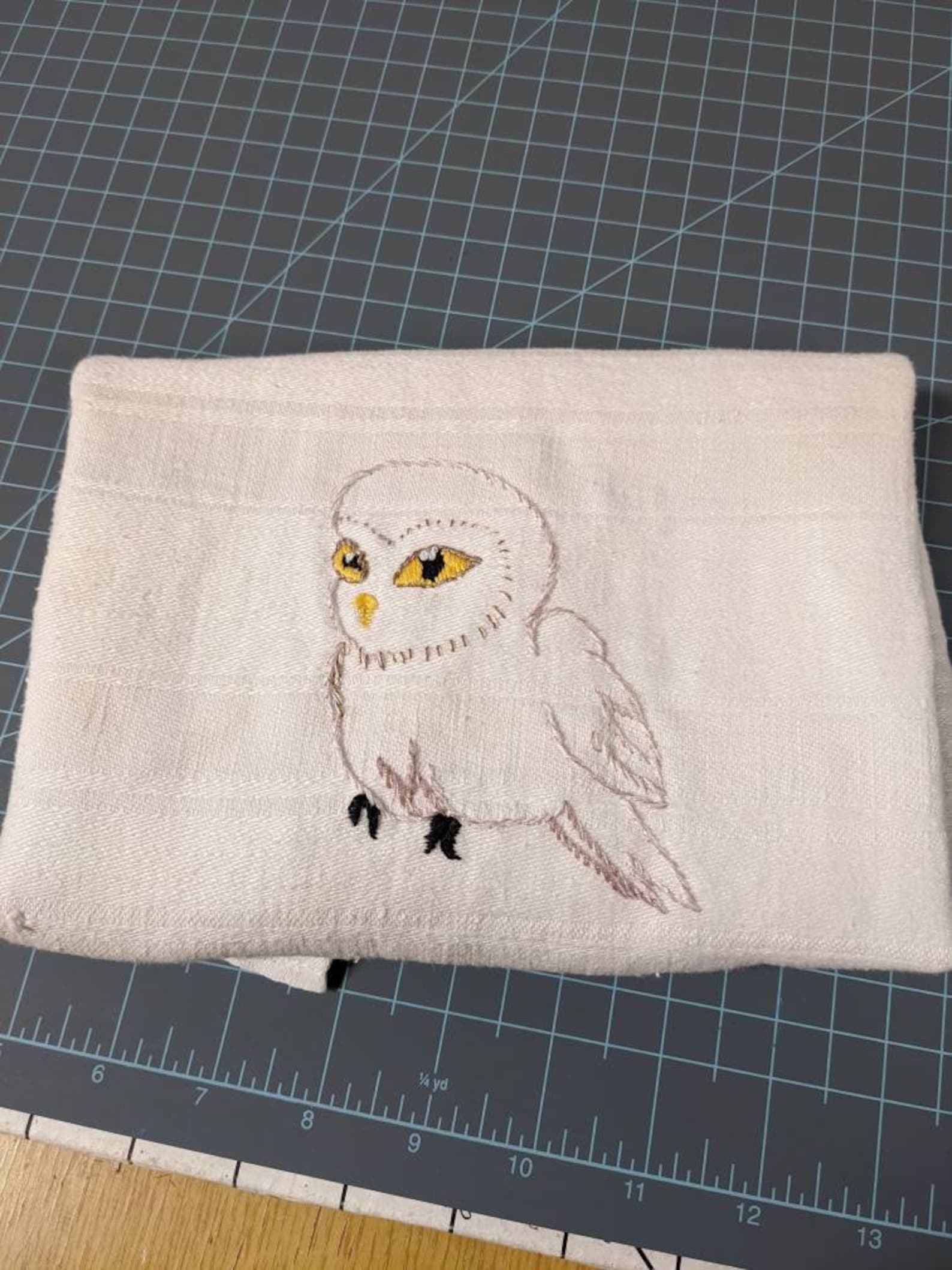 Handmade embroidered pillow sham. Baby Hedwig embroidered on Etsy