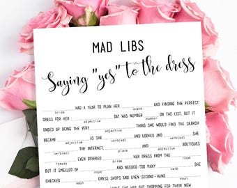 Bridal Shower Mad Libs game  "Saying yes to the dress" DIY custom story template Instant download PDF JPEG