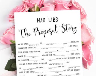 Mad Libs template Printable "The Proposal Story" Bachelorette party game DIY Instant download PDF JPEG