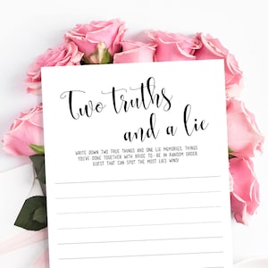 Two Truths and a Lie, Printable Bridal Shower game template, Instant download PDF JPEG image 1