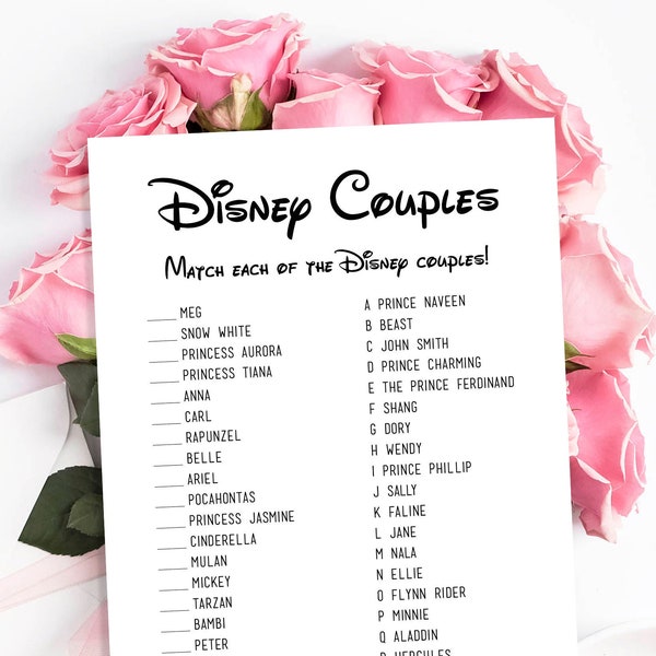 Match Couples Bridal Shower Game, Printable Matching Couple Game Template with Answers, Instant download PDF JPEG
