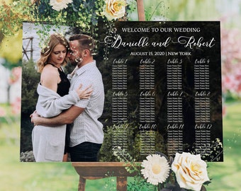 Photo seating chart Editable in TEMPLETT Wedding table assignment template with picture Printable tables plan signs Instant download