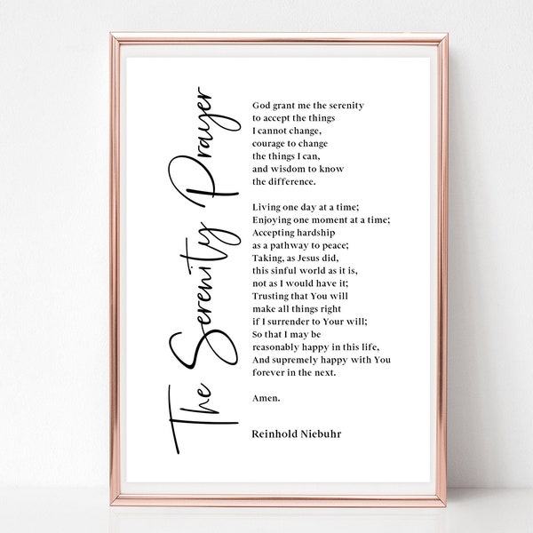 Serenity Prayer wall art, The Serenity Prayer, Serenity Prayer sign, Printable, Instant download, PDF JPEG print