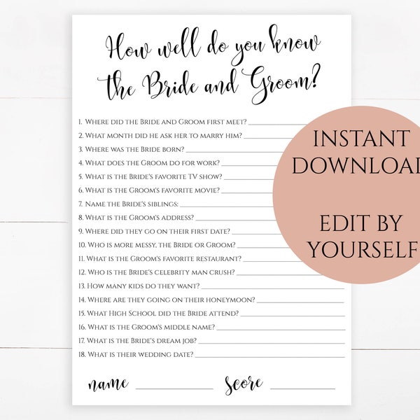 How Well Do You Know the Bride? - Etsy
