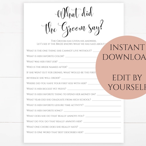What Did He Say About His Bride Bride or Groom Printable - Etsy