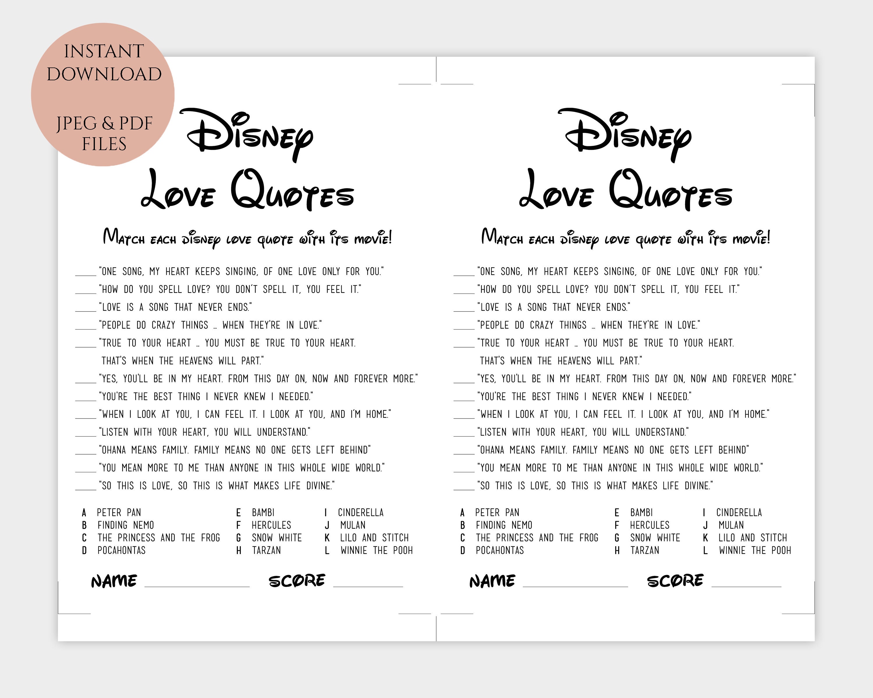 Love Quotes Bridal Shower Game, Printable Matching Love Quote Game ...