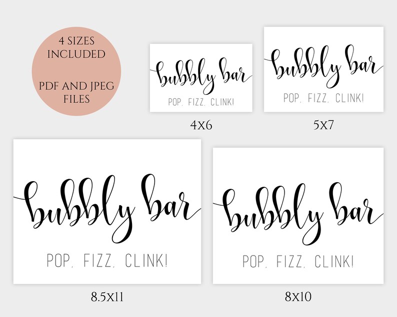 Bubbly Bar Sign Printable Bridal Shower Bubbly Bar Decor - Etsy
